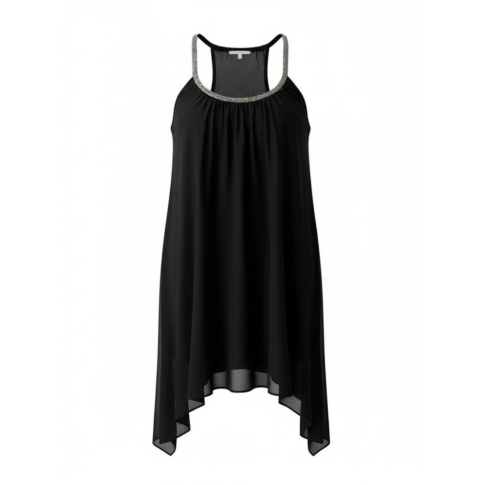 Matty M Black Racerback Tunic Top Chain Embellished Handkerchief Hem Small